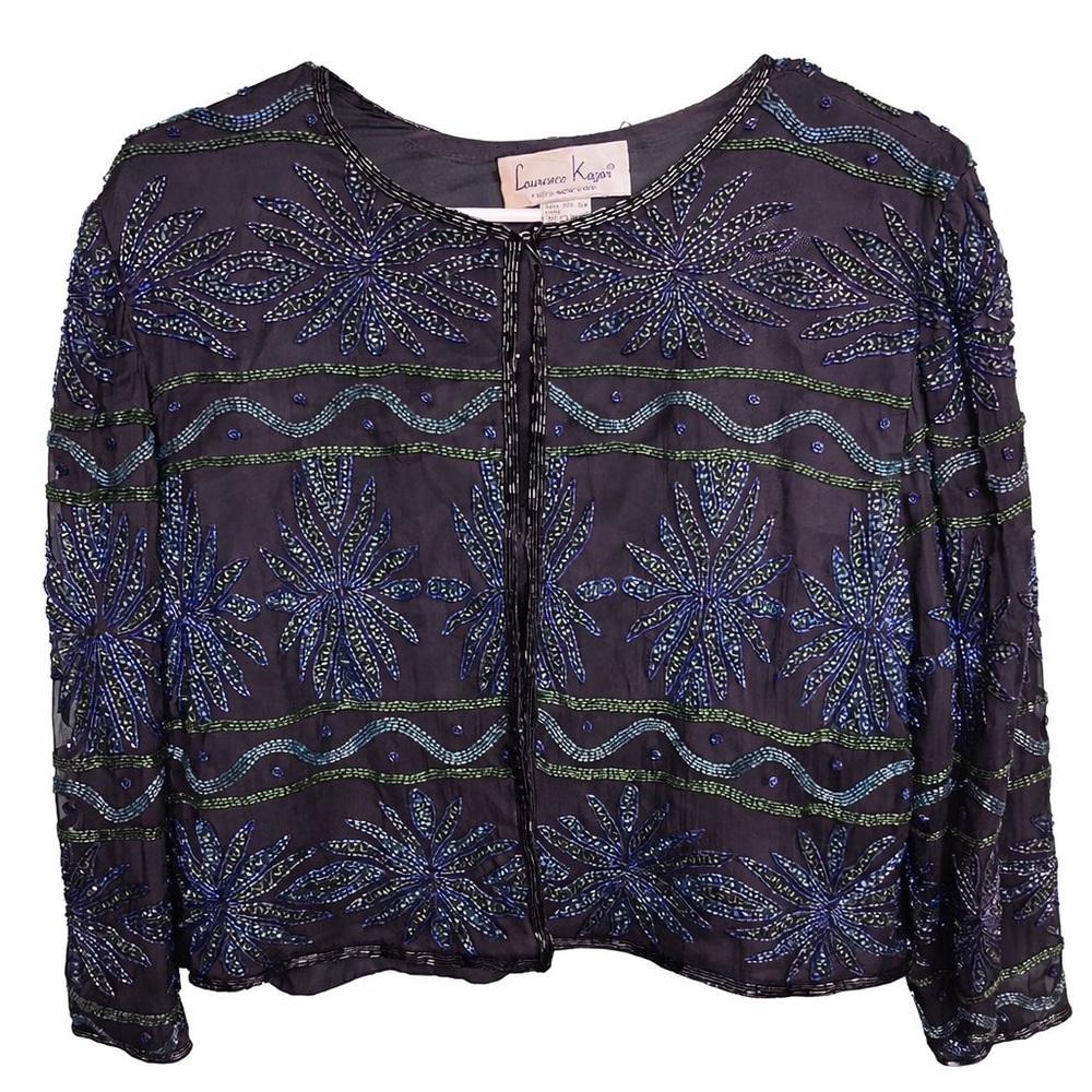 ✨ Vintage Laurence Kazar Beaded Silk Jacket XXL Paris New York Hand Beaded